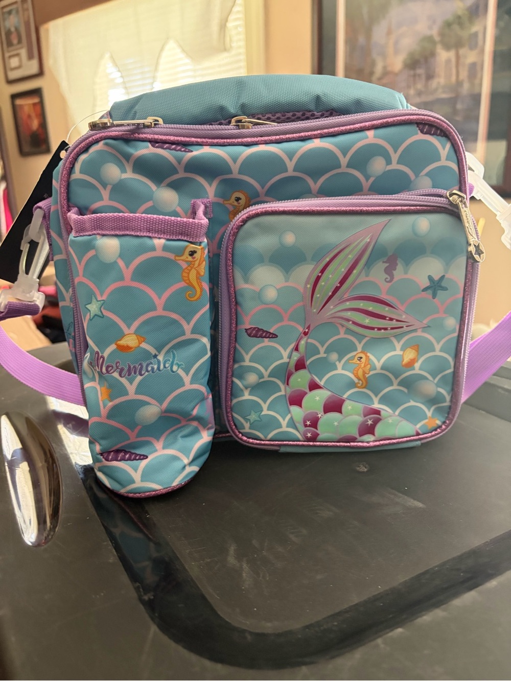 Kids Mermaid Lunch Bag and Bottle Holder - Purple & Teal